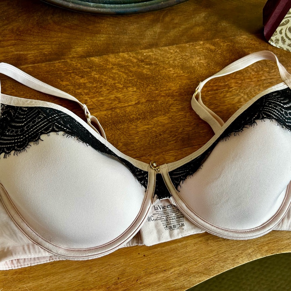 La Vie En Rose Cream and Black Lace spacer Bra with Adjustable Straps 3 for $30